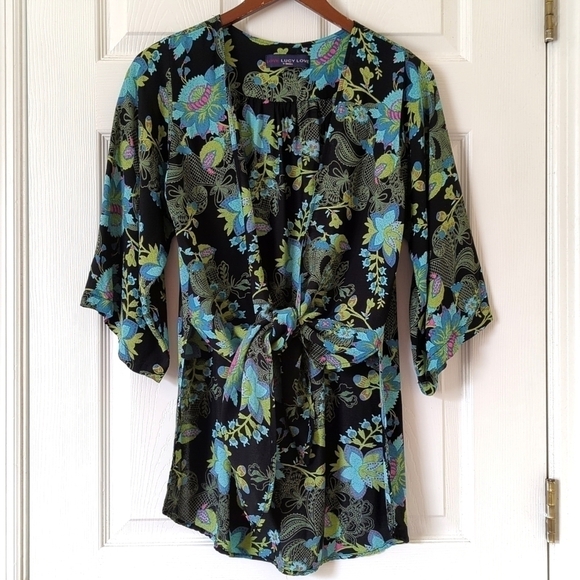 Love Lucy Love Tops - Love Lucy Love The Weekender Floral Tie Front Quarter Sleeve Kimono Cardigan XS
